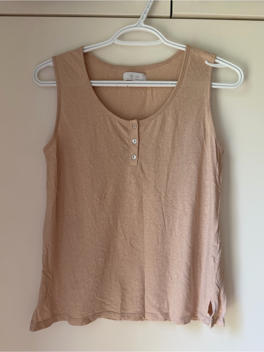 Oak + Fort Linen Blend Henley Tank Top – Blush Pink, XS